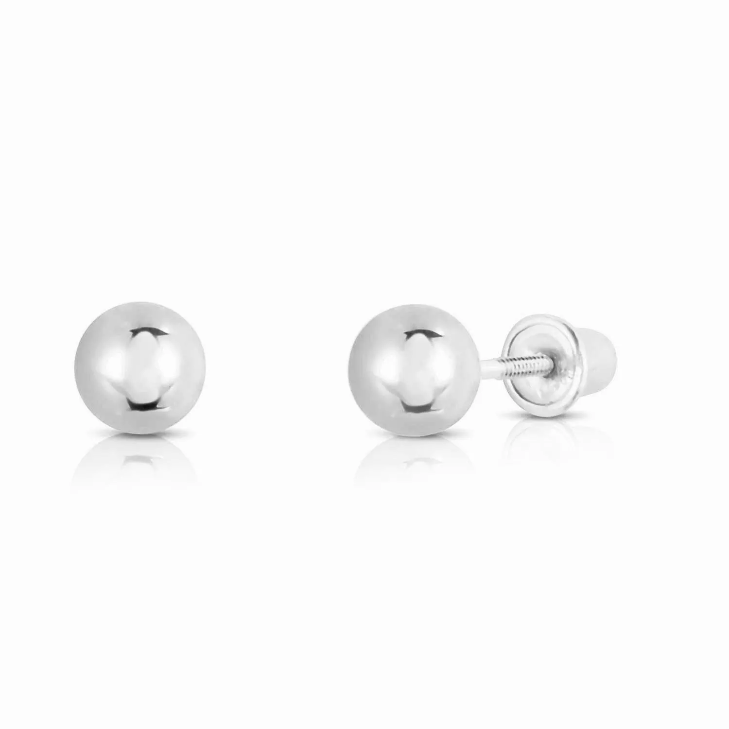14K White Gold Ball Stud Earrings - Screwbacks