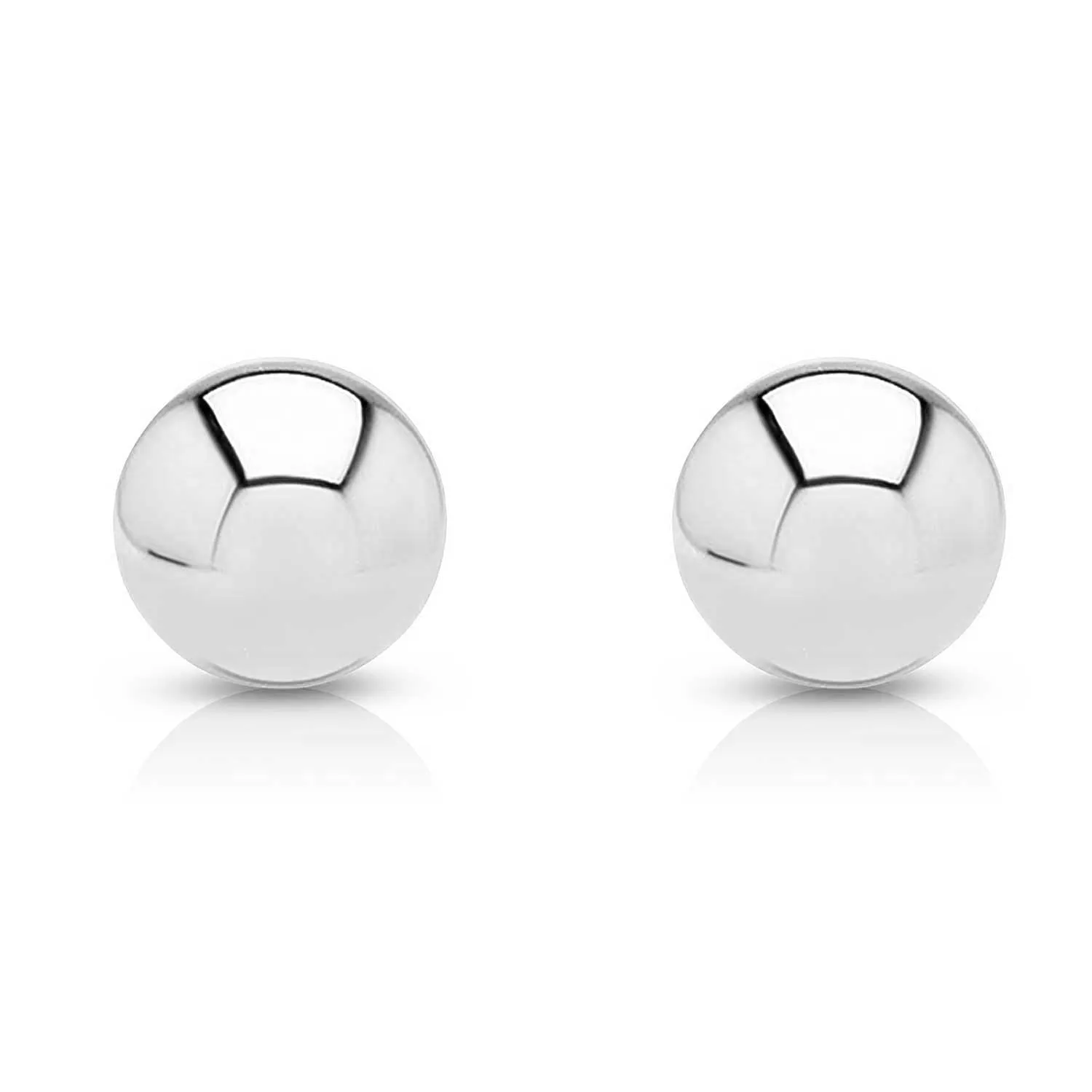 14K White Gold Ball Stud Earrings - Screwbacks