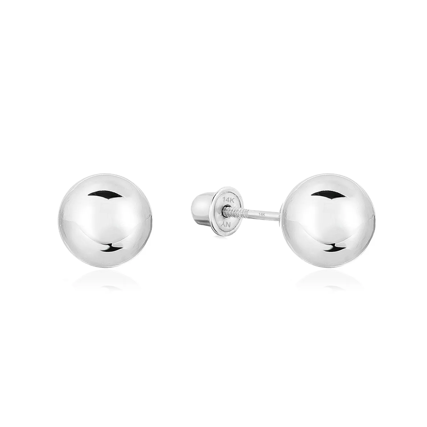 14K White Gold Ball Stud Earrings - Screwbacks