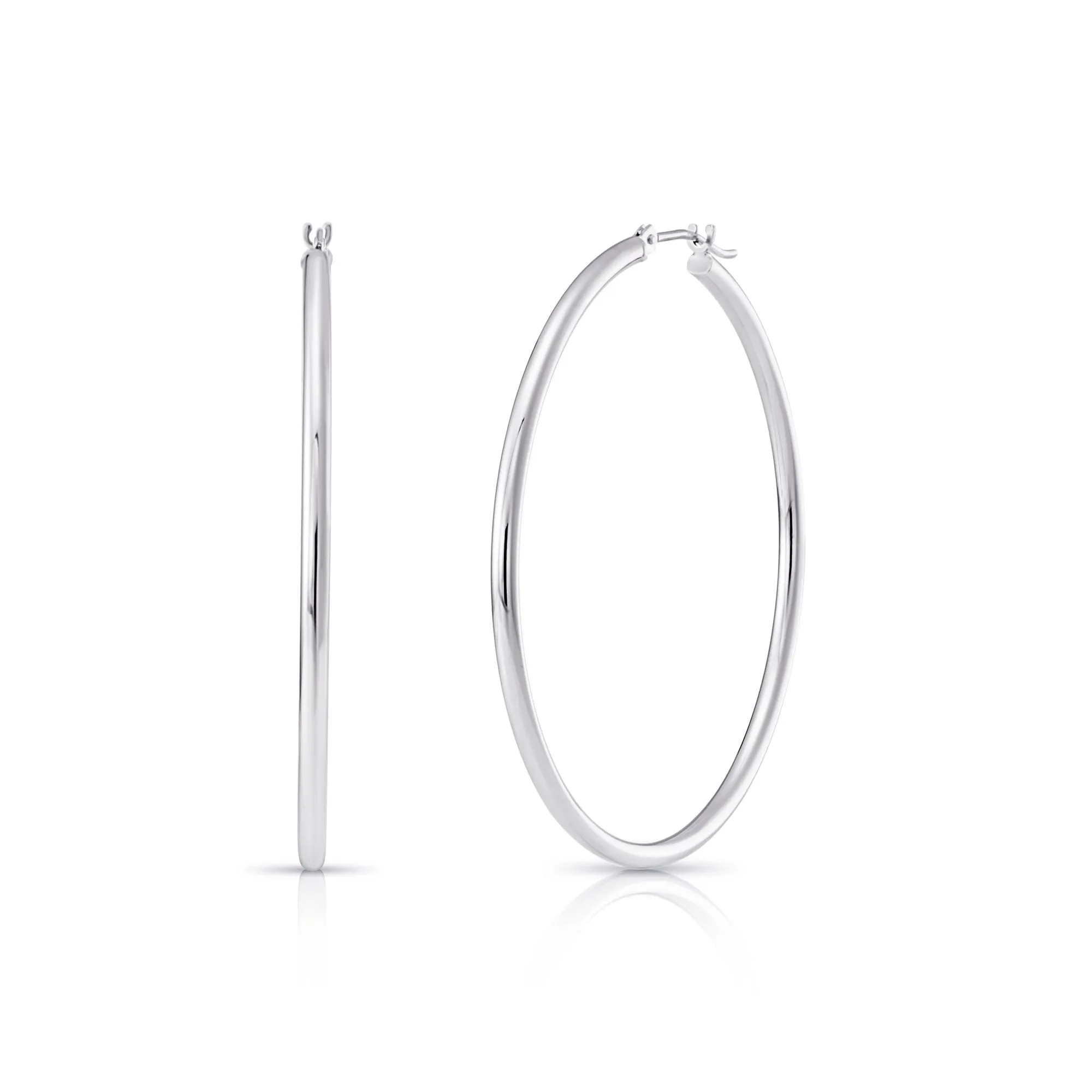14k White Gold Classic Polished Hoop Earrings