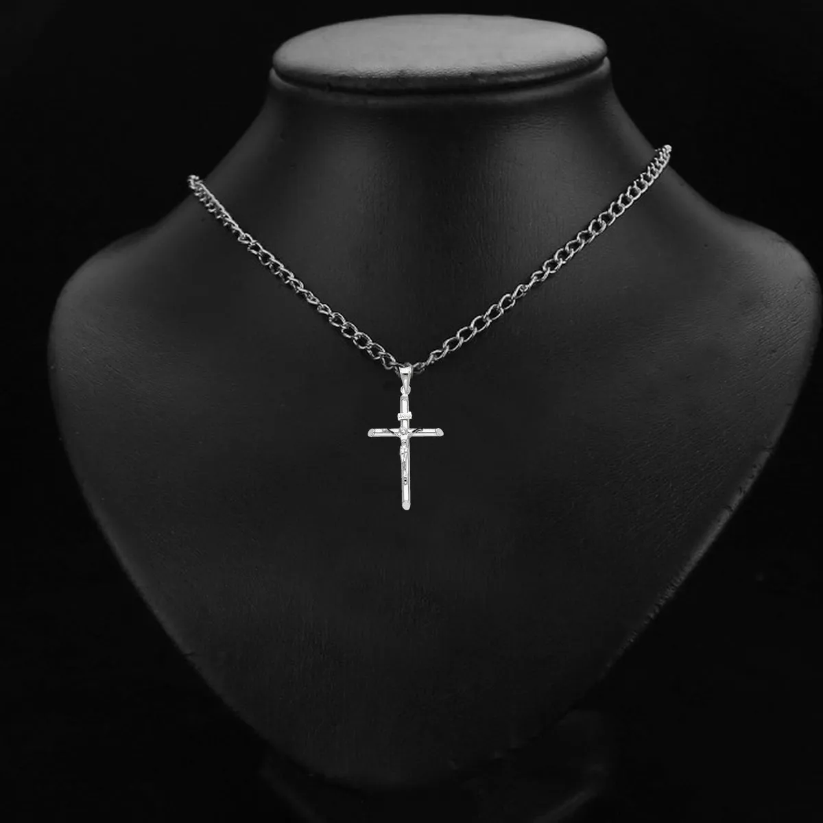 14K White Gold Crucifix Cross Religious Pendant