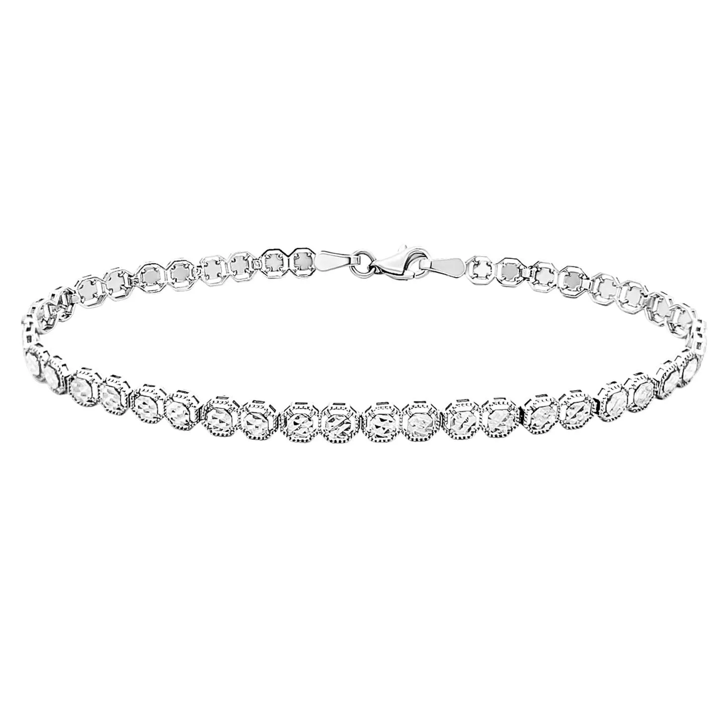 14K White Gold Diamond Cut Tennis Bracelet