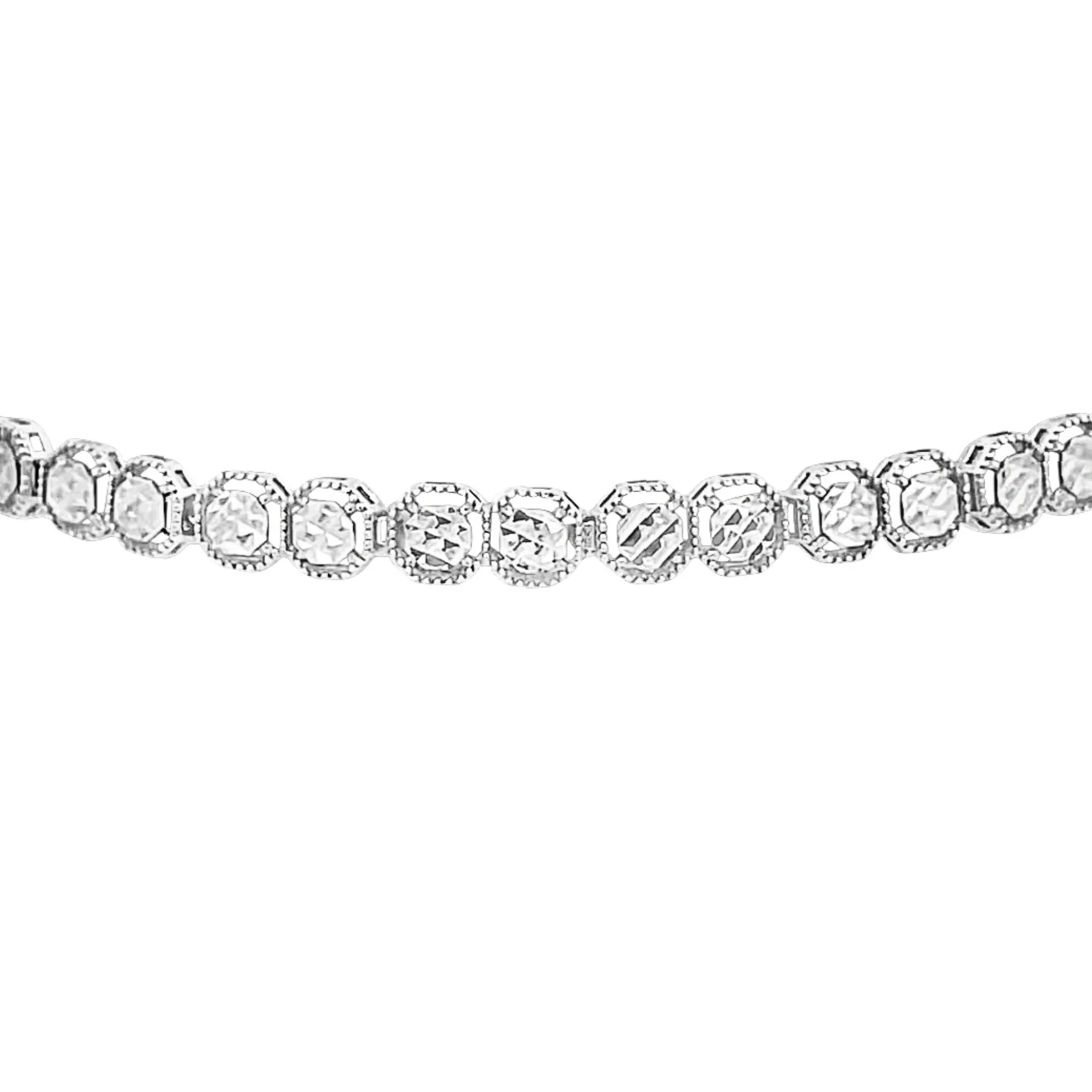 14K White Gold Diamond Cut Tennis Bracelet