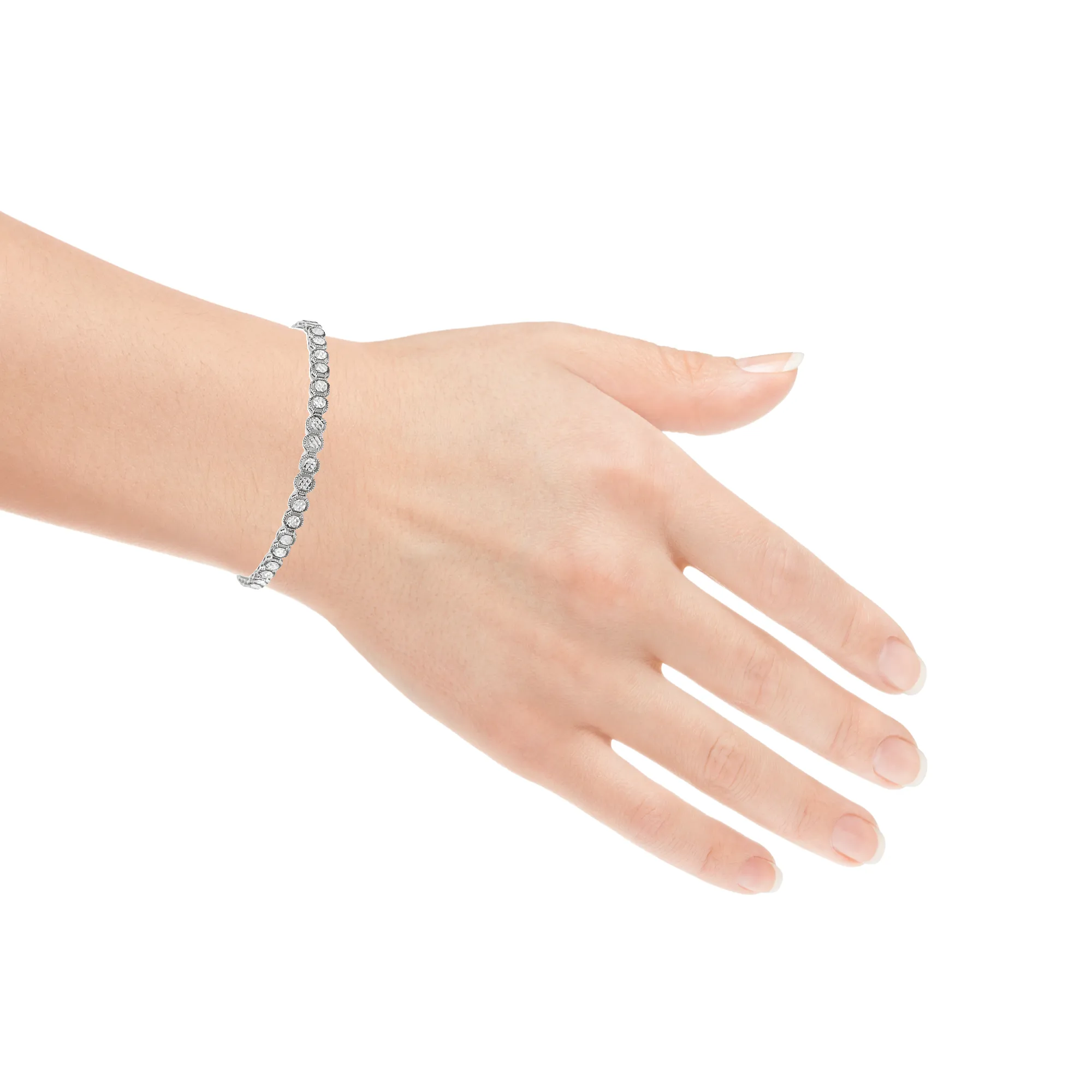 14K White Gold Diamond Cut Tennis Bracelet