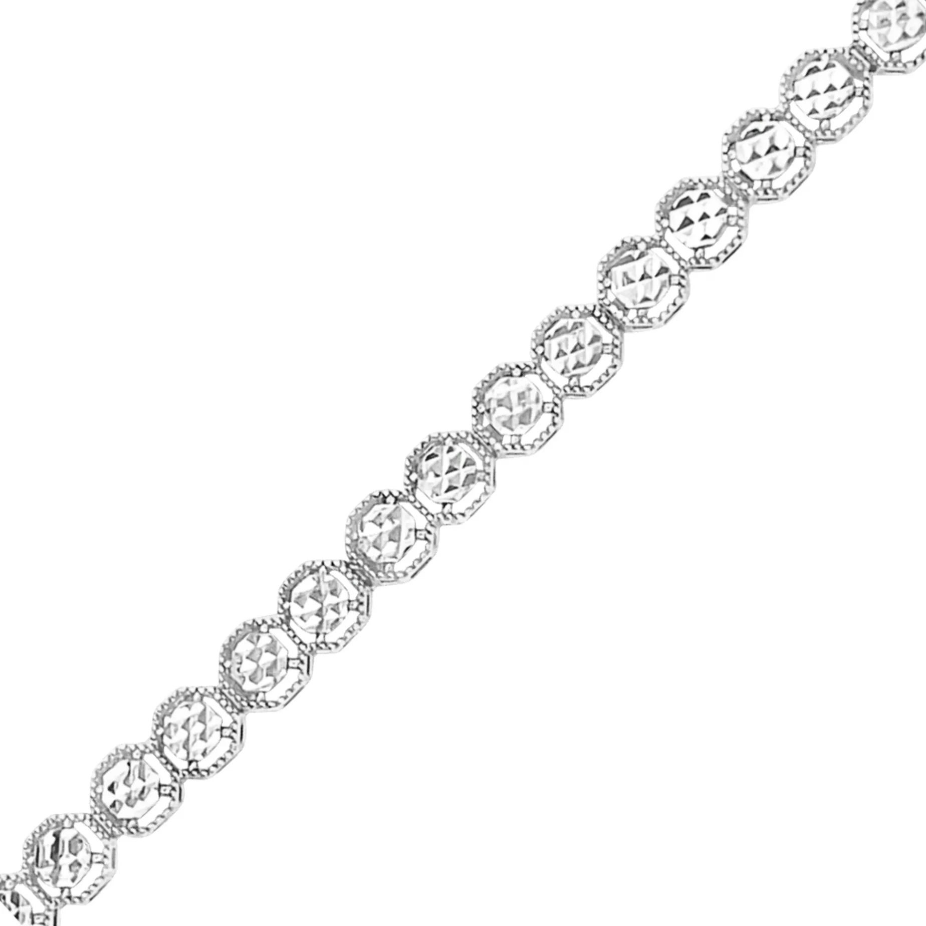 14K White Gold Diamond Cut Tennis Bracelet