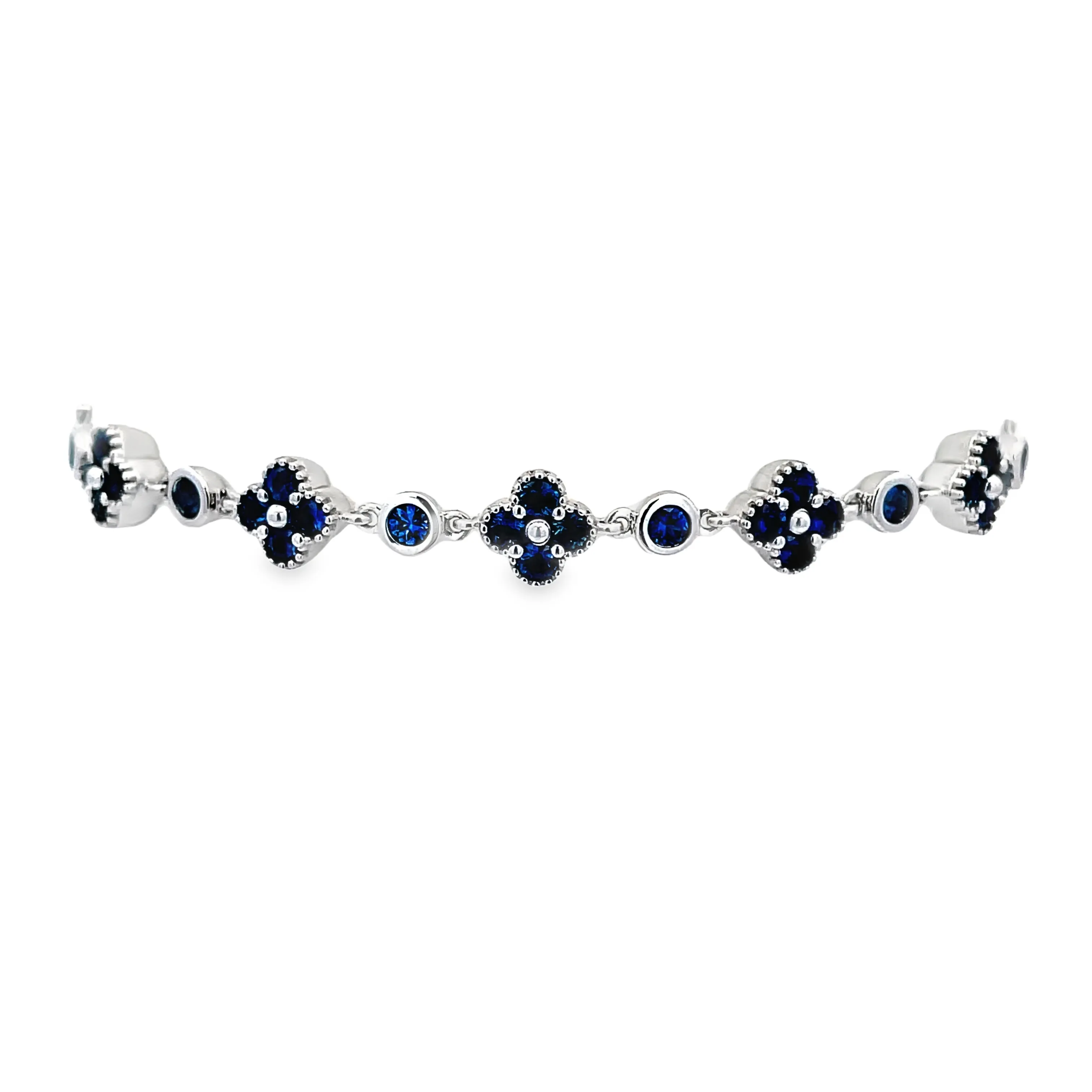 14k White Gold Sapphire Flower Bracelet
