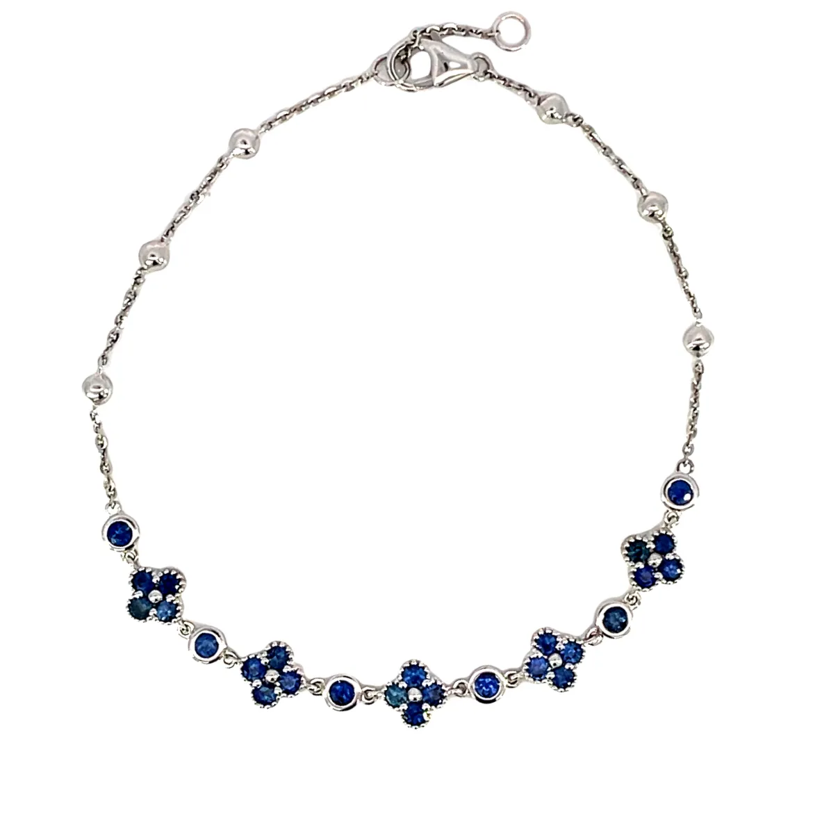 14k White Gold Sapphire Flower Bracelet