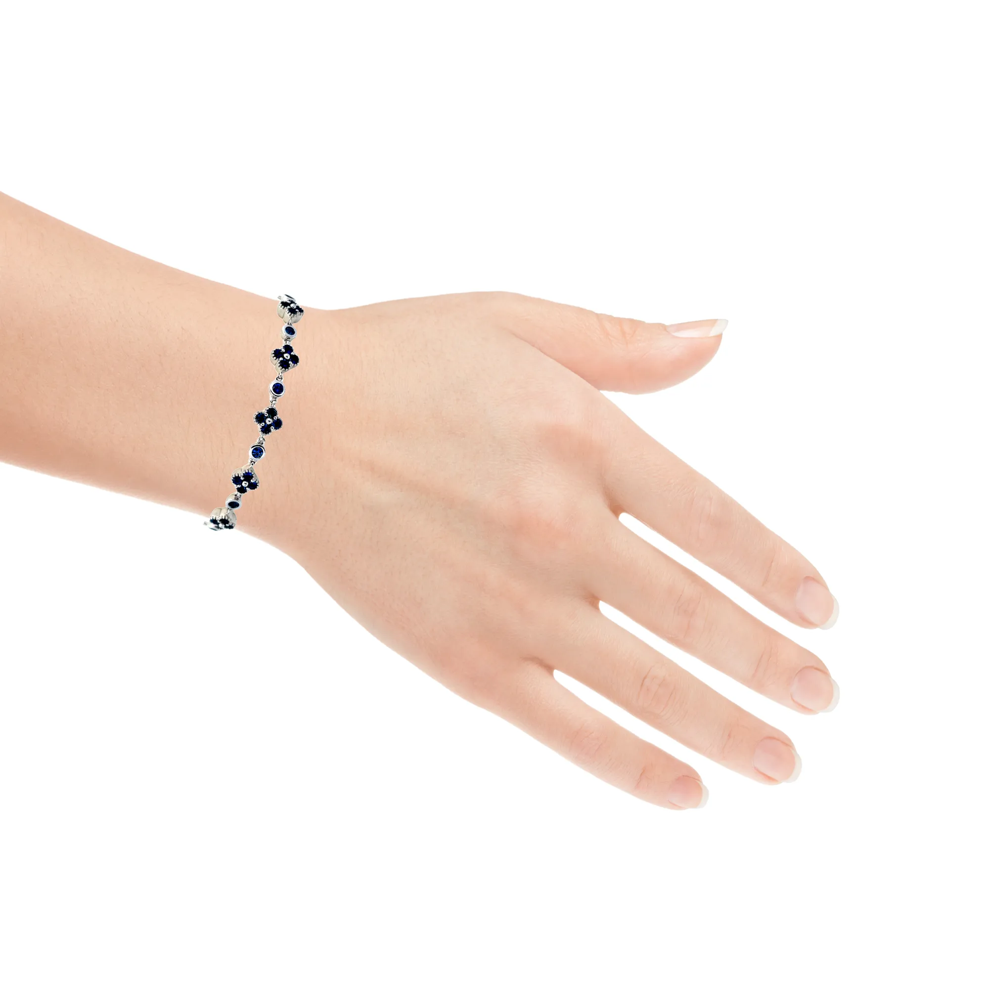 14k White Gold Sapphire Flower Bracelet