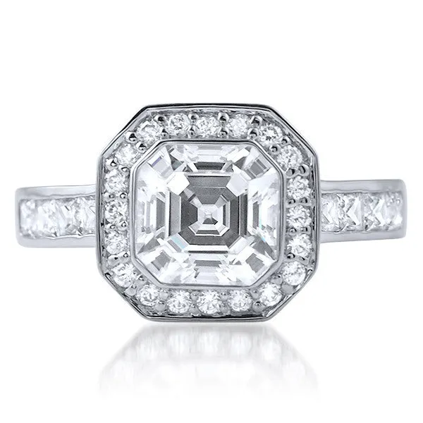 3.35 CTW Asscher Cut CZ Halo Right Hand Ring