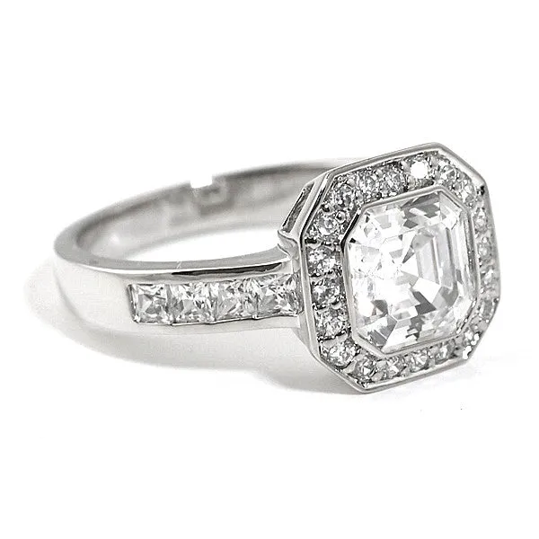 3.35 CTW Asscher Cut CZ Halo Right Hand Ring