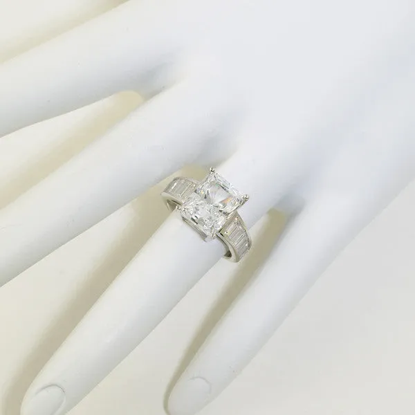 3.35 CTW Cushion Cut CZ Solitaire Baguette Ring