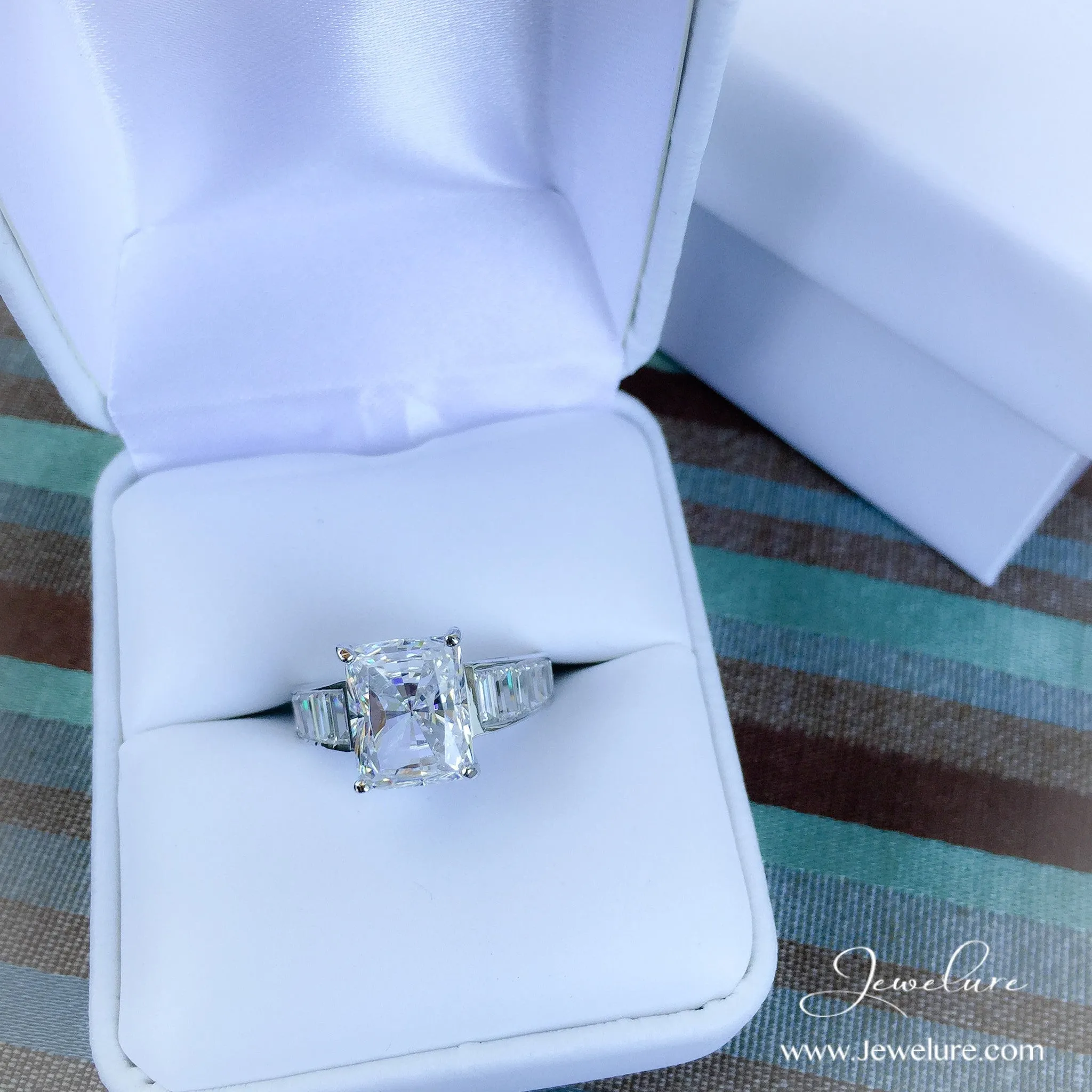 3.35 CTW Cushion Cut CZ Solitaire Baguette Ring