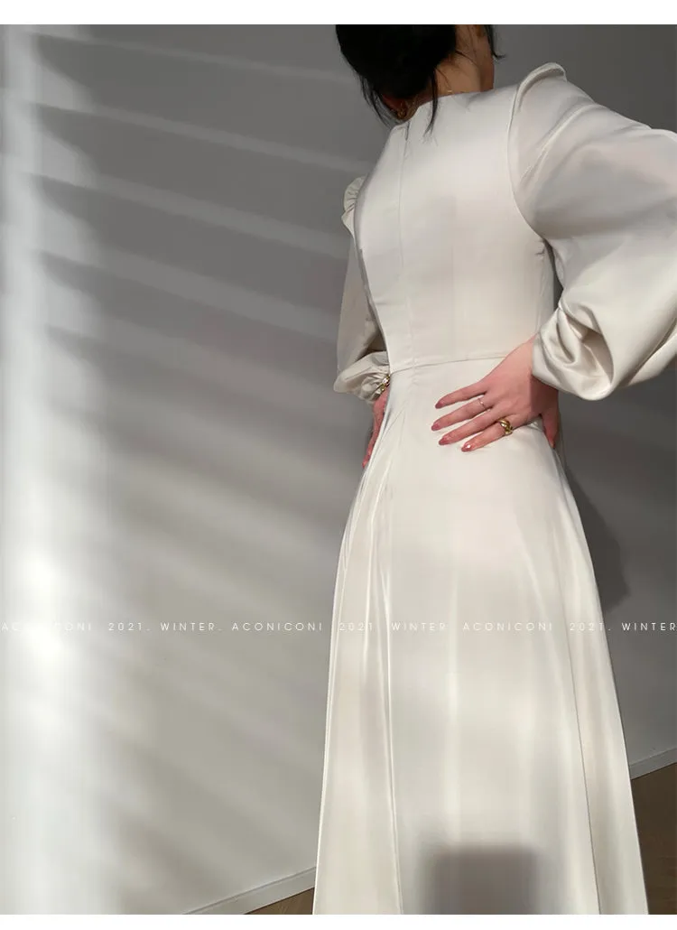Aconiconi｜Classic Simple French Tea Break Light Luxury High Sense Dress Long Skirt- Eloisa