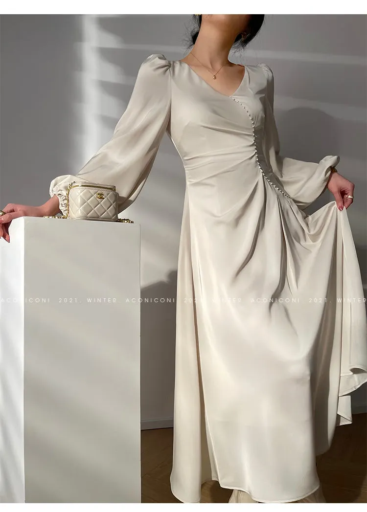 Aconiconi｜Classic Simple French Tea Break Light Luxury High Sense Dress Long Skirt- Eloisa