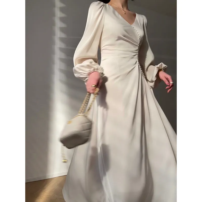 Aconiconi｜Classic Simple French Tea Break Light Luxury High Sense Dress Long Skirt- Eloisa
