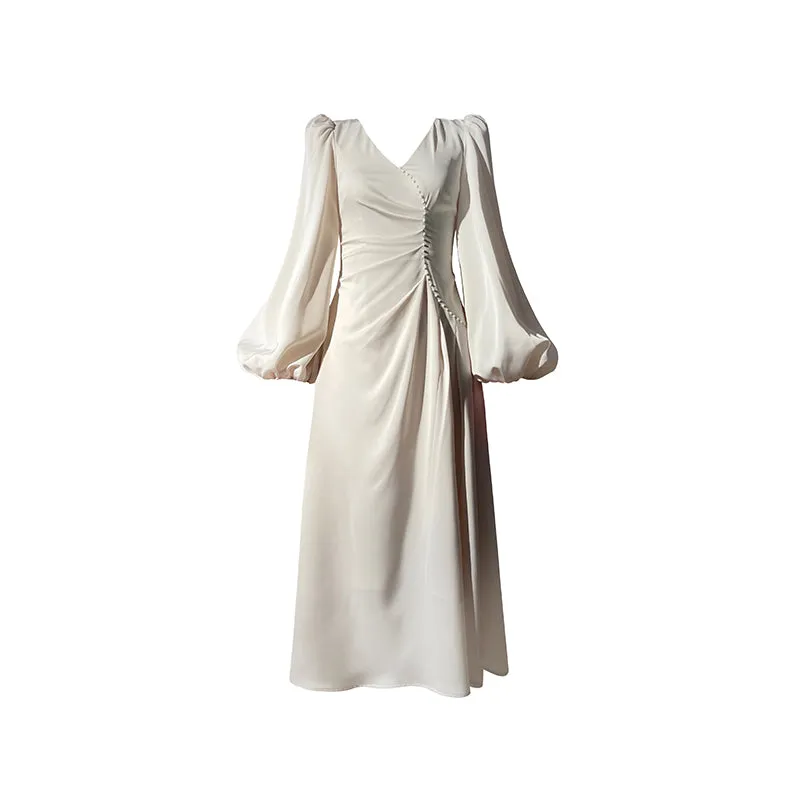 Aconiconi｜Classic Simple French Tea Break Light Luxury High Sense Dress Long Skirt- Eloisa