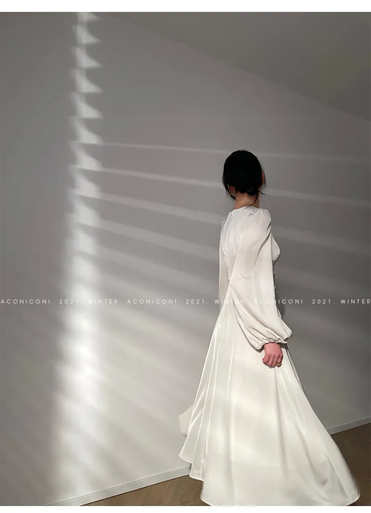 Aconiconi｜Classic Simple French Tea Break Light Luxury High Sense Dress Long Skirt- Eloisa