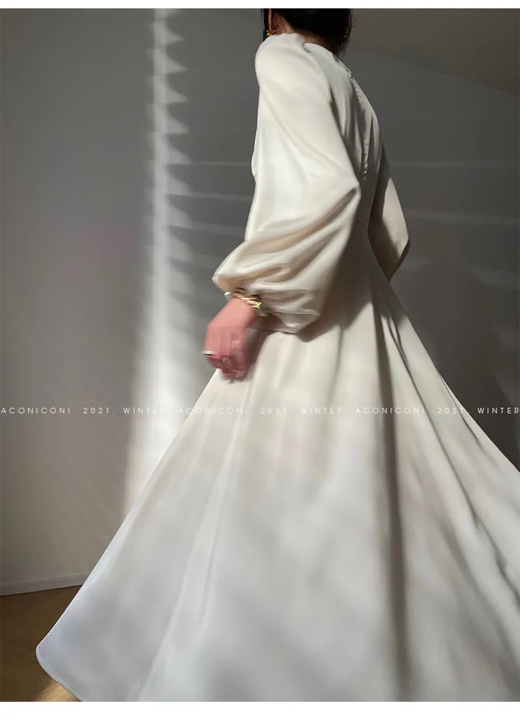 Aconiconi｜Classic Simple French Tea Break Light Luxury High Sense Dress Long Skirt- Eloisa