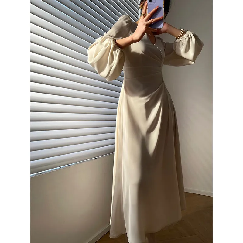 Aconiconi｜Classic Simple French Tea Break Light Luxury High Sense Dress Long Skirt- Eloisa