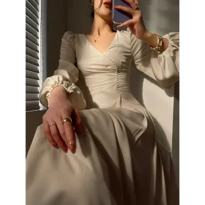 Aconiconi｜Classic Simple French Tea Break Light Luxury High Sense Dress Long Skirt- Eloisa