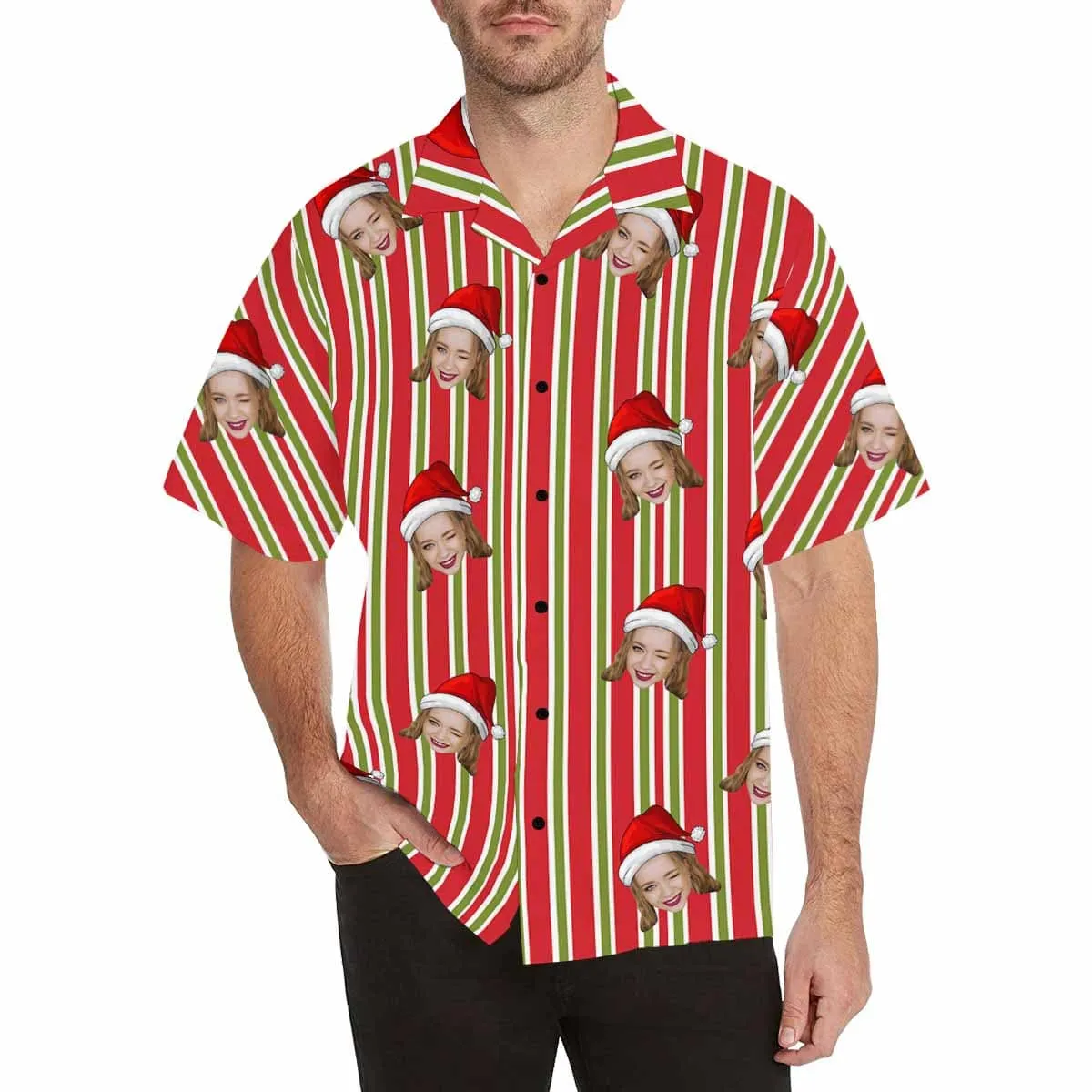 Custom Face Christmas Stripe Hawaiian Shirt Made for You Custom Shirt for Him Vacation Gift
