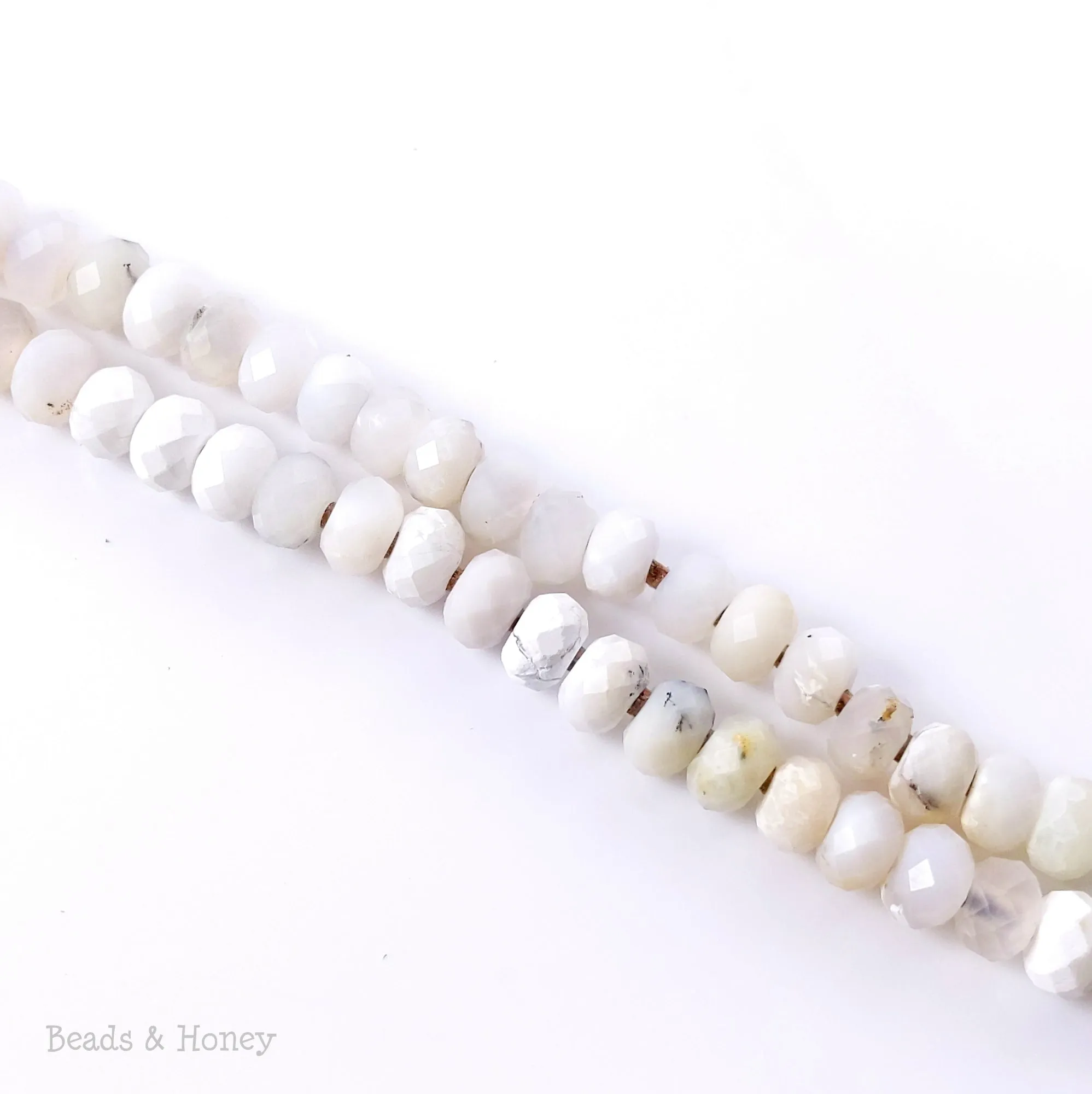 Dakota Stones White Opal Large Hole Bead Diamond Cut Faceted Rondelle 8mm (8-Inch Strand)