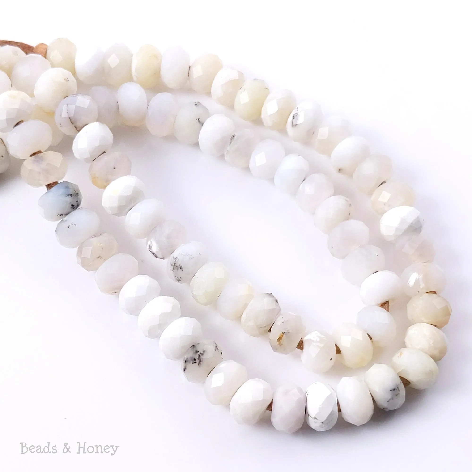 Dakota Stones White Opal Large Hole Bead Diamond Cut Faceted Rondelle 8mm (8-Inch Strand)