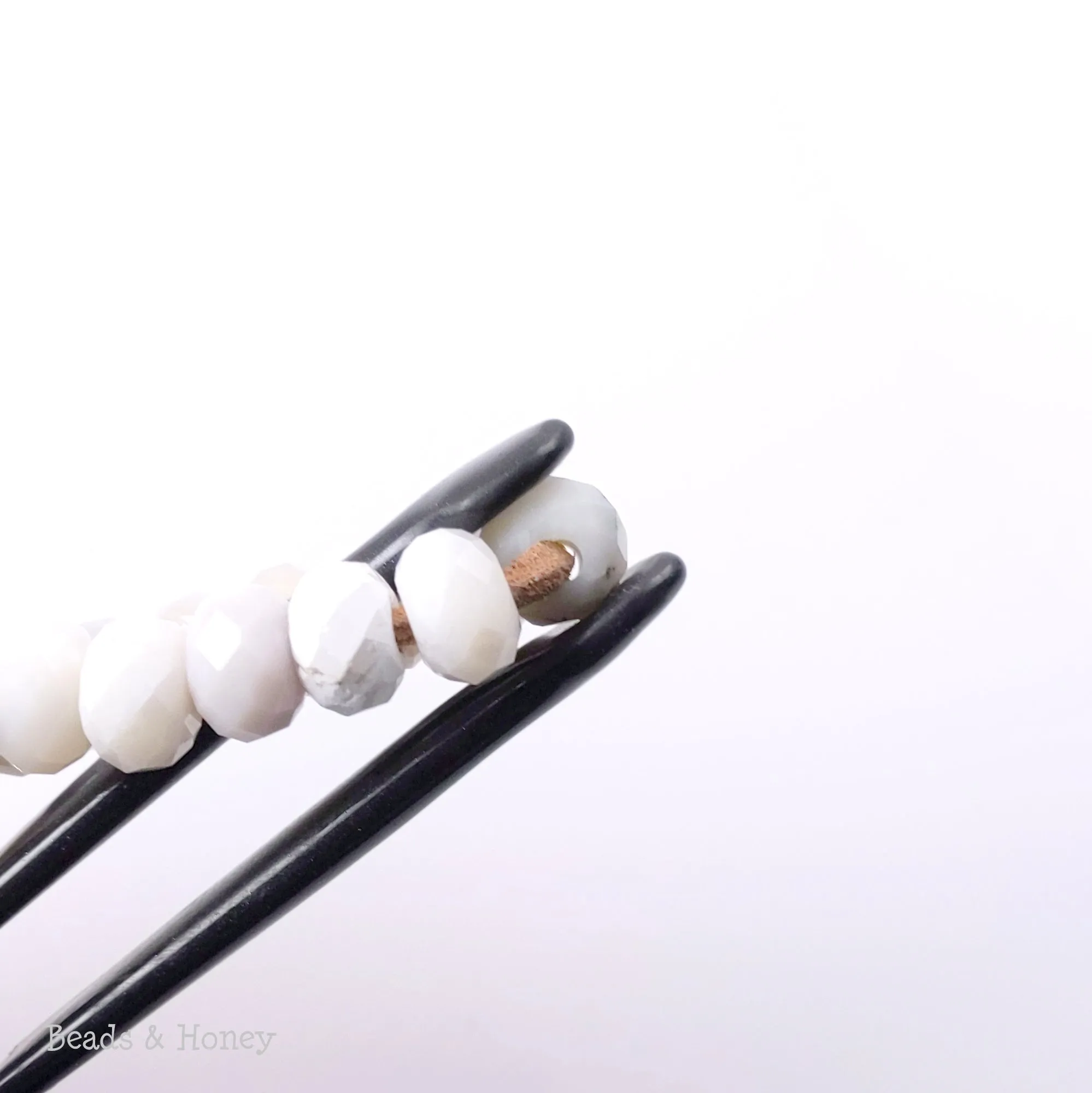 Dakota Stones White Opal Large Hole Bead Diamond Cut Faceted Rondelle 8mm (8-Inch Strand)