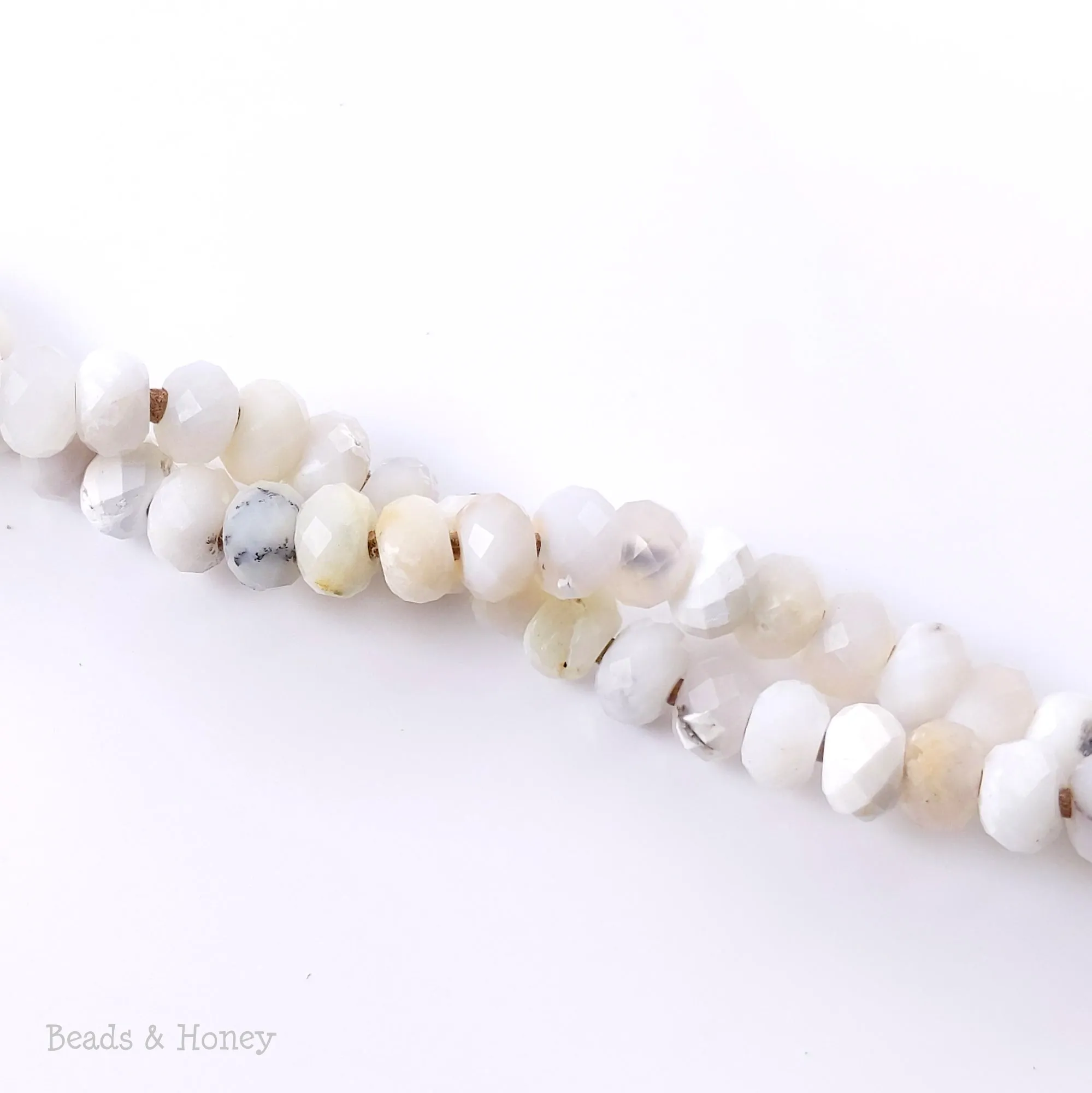 Dakota Stones White Opal Large Hole Bead Diamond Cut Faceted Rondelle 8mm (8-Inch Strand)