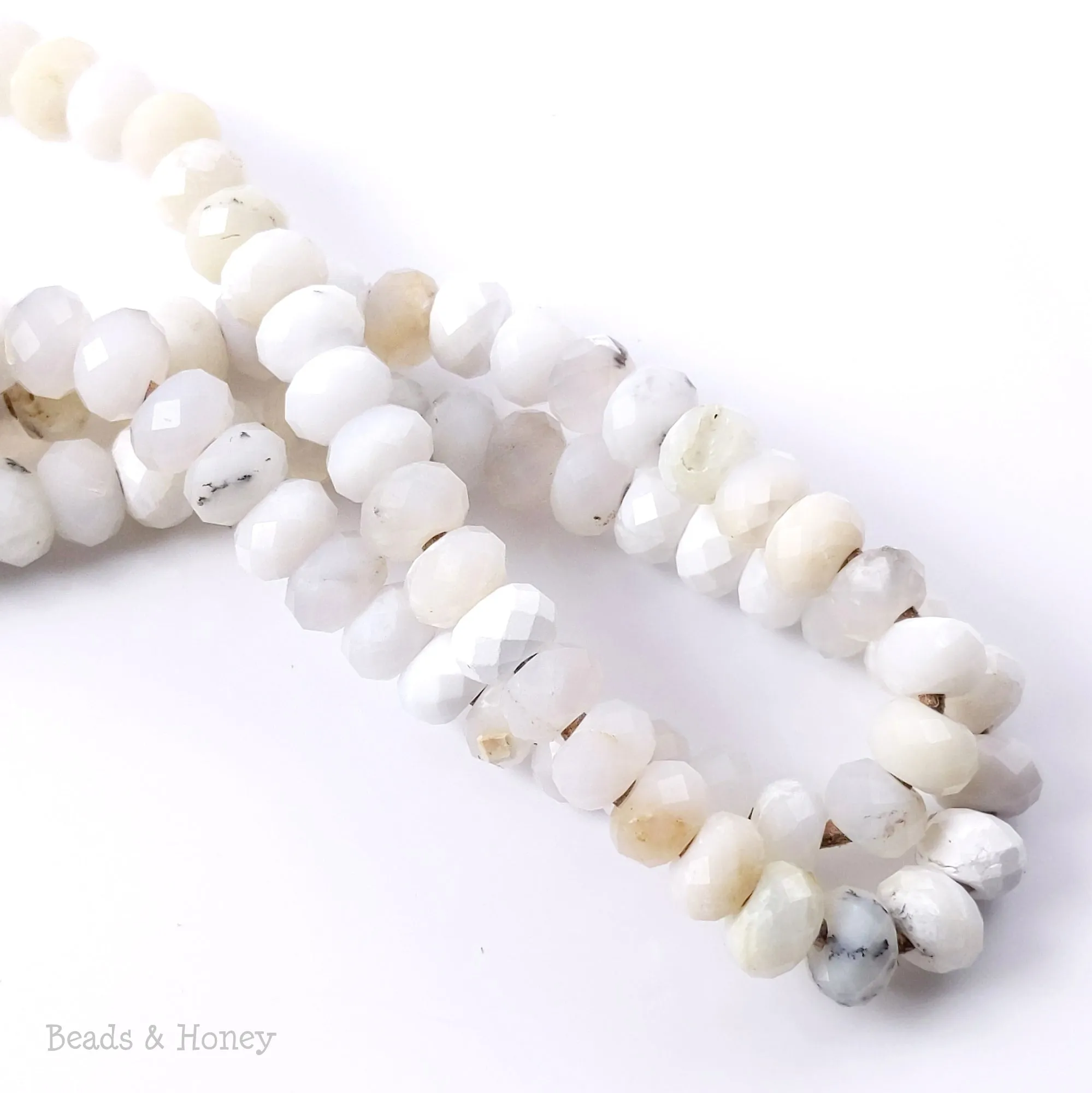 Dakota Stones White Opal Large Hole Bead Diamond Cut Faceted Rondelle 8mm (8-Inch Strand)