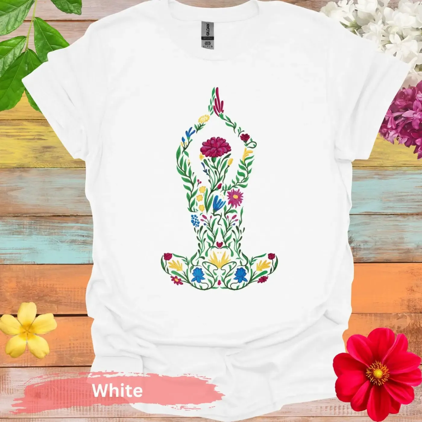 Floral Yoga Pose Colorful Art T-Shirt