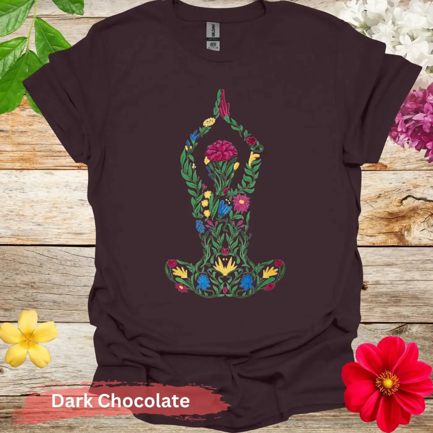 Floral Yoga Pose Colorful Art T-Shirt
