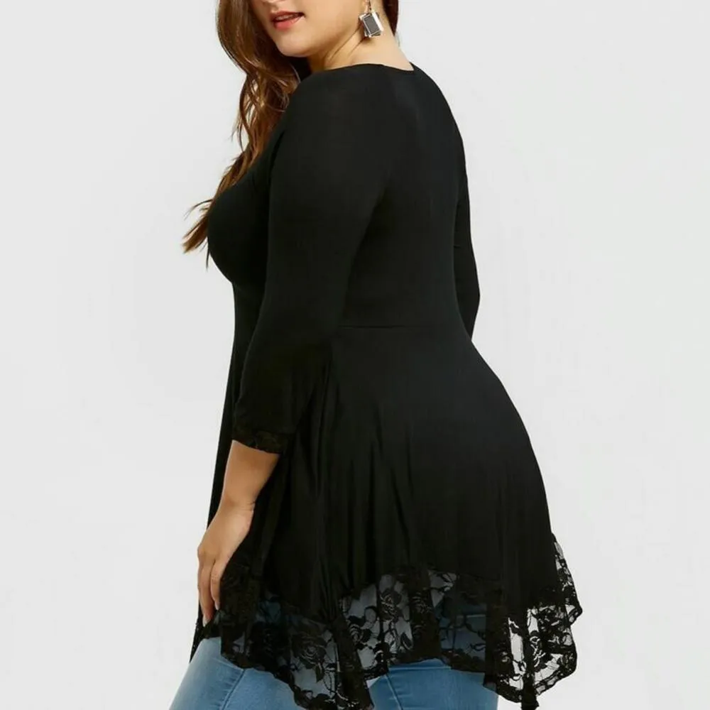 Funki Buys | Shirts | Women's Plus Lace Patchwork Tunic Top