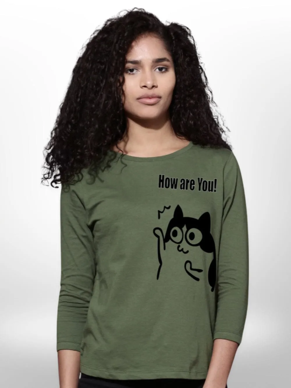 Girls T-Shirt Cat Printed 4 Quarter Sleeve