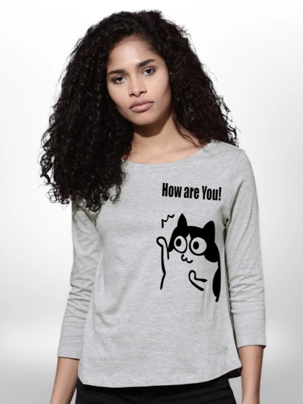 Girls T-Shirt Cat Printed 4 Quarter Sleeve