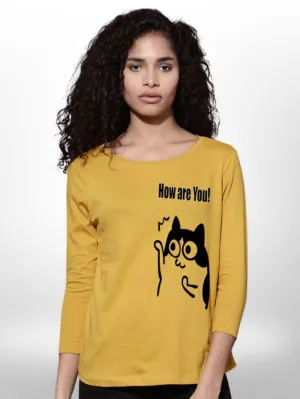 Girls T-Shirt Cat Printed 4 Quarter Sleeve