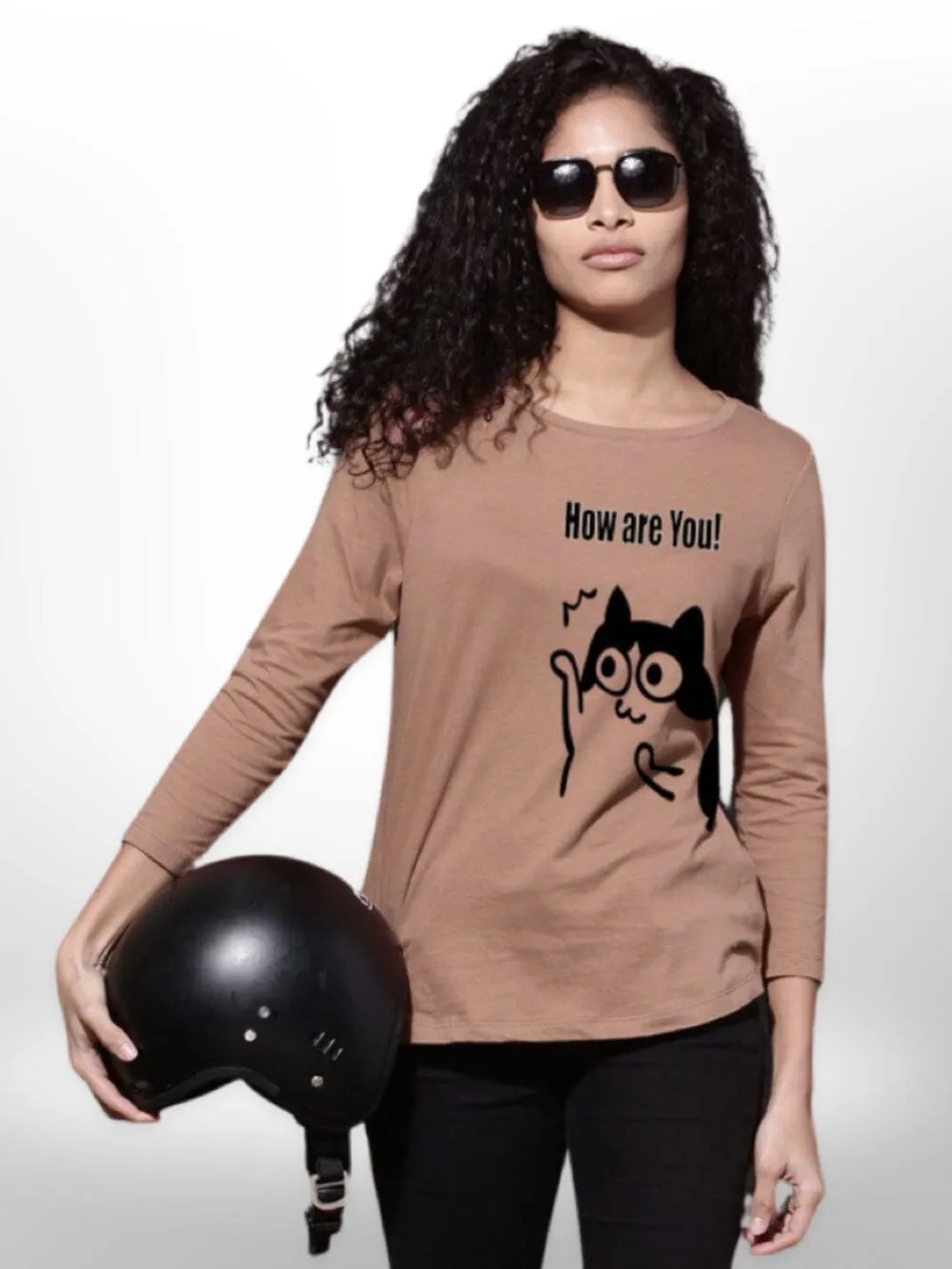 Girls T-Shirt Cat Printed 4 Quarter Sleeve