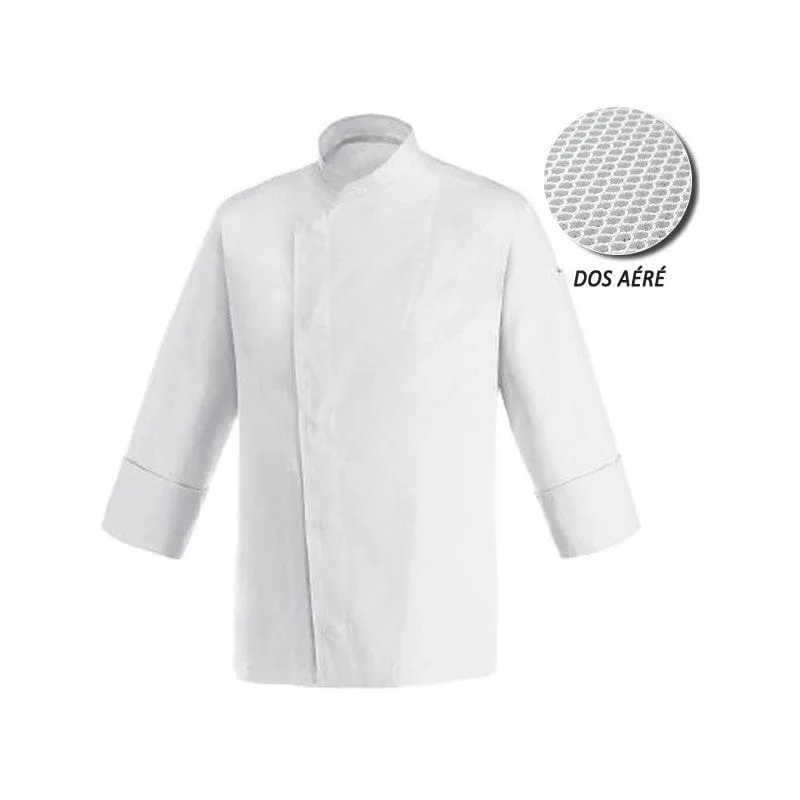 Large Size White Kitchen Coat with Ventilated Back - MANELLI