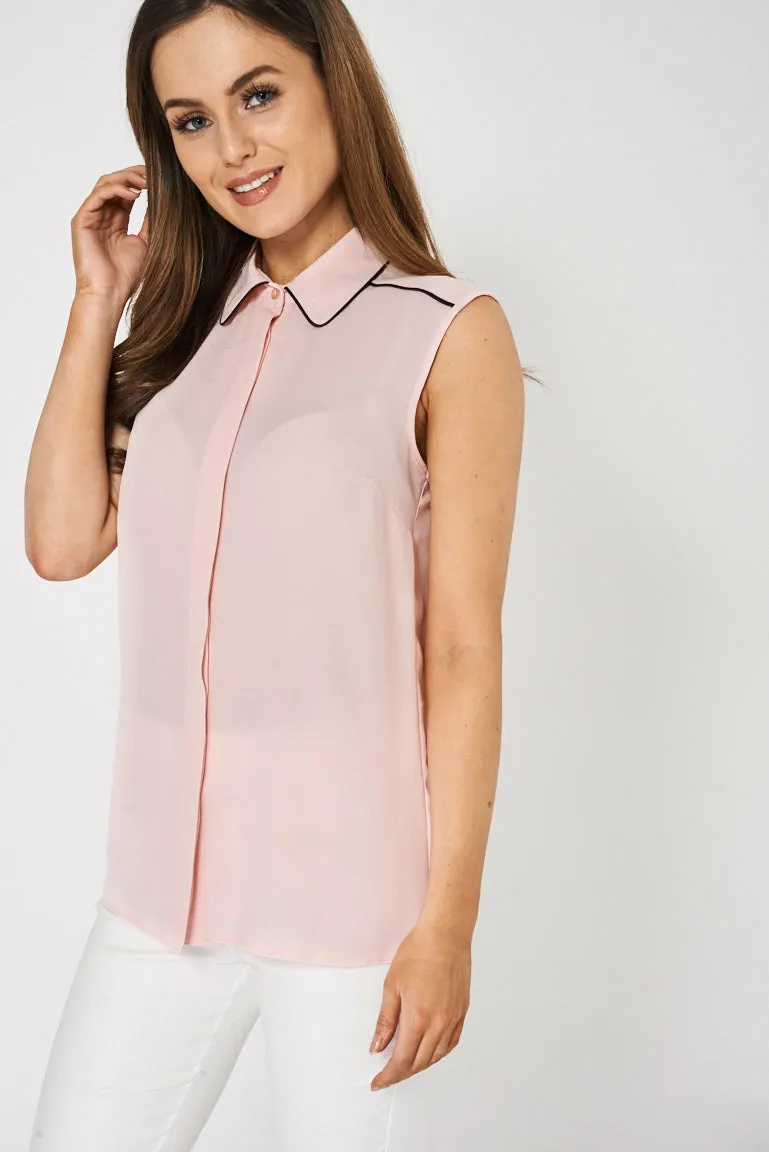 Light Pink Sleeveless Shirt Ex-Branded Available In Plus Sizes