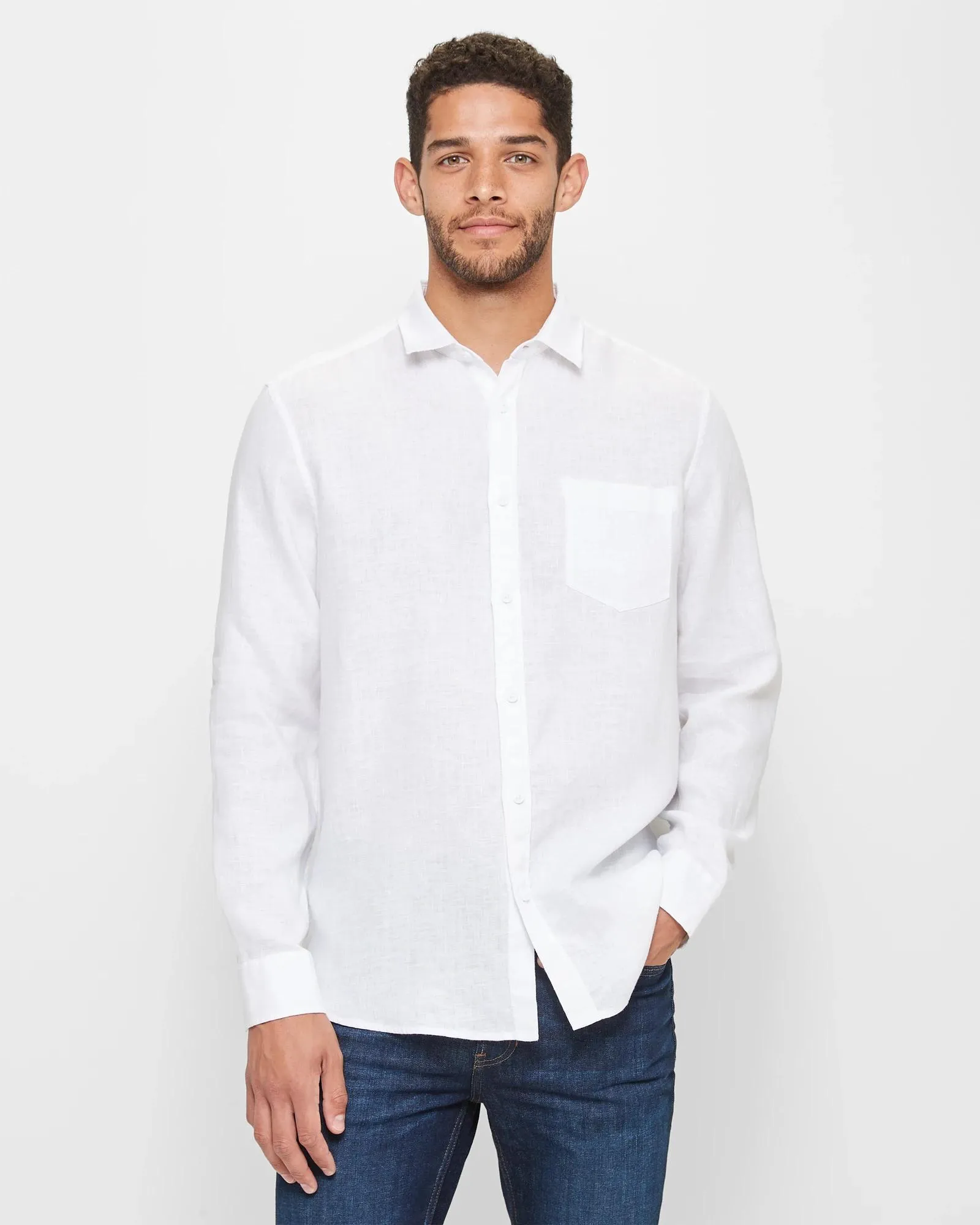 popular  European Linen Long Sleeve Shirt - White