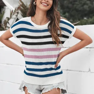 Summer striped knitted short-sleeved top