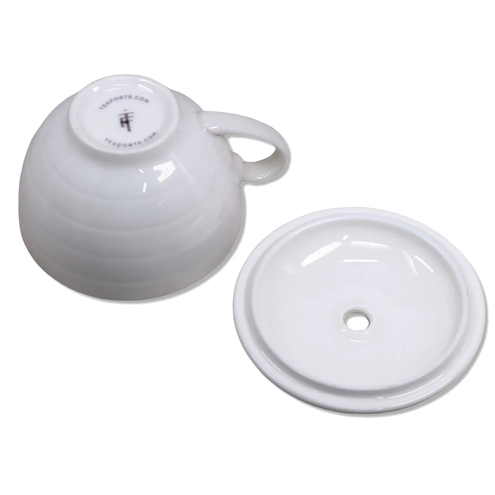 Tea Forte Bone White Porcelain Cafe Tea Cup with Holed Lid teaforte.com