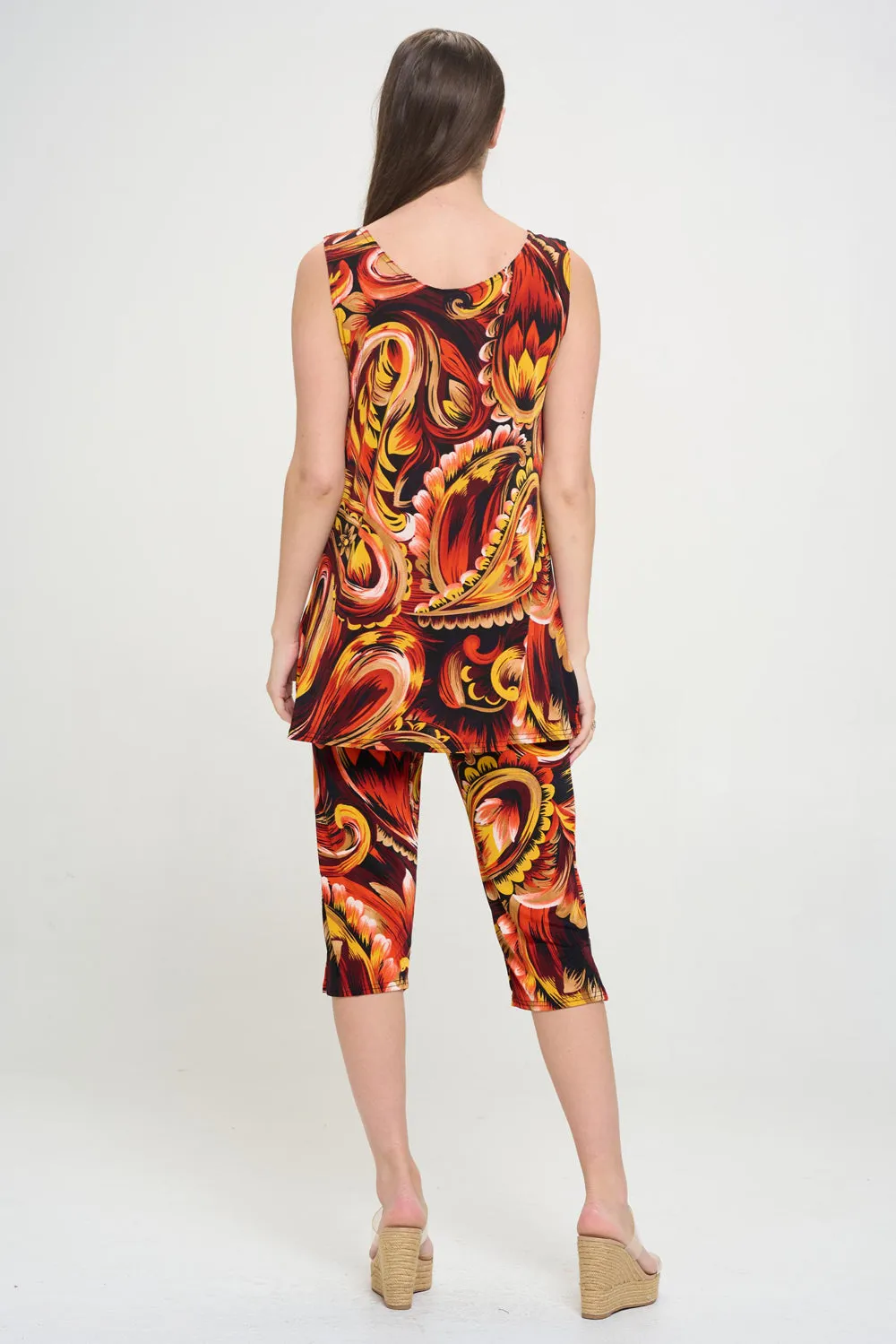 Two-Piece Sleeveless Top & Capri Pant Set-9002BN-TRP1-W435