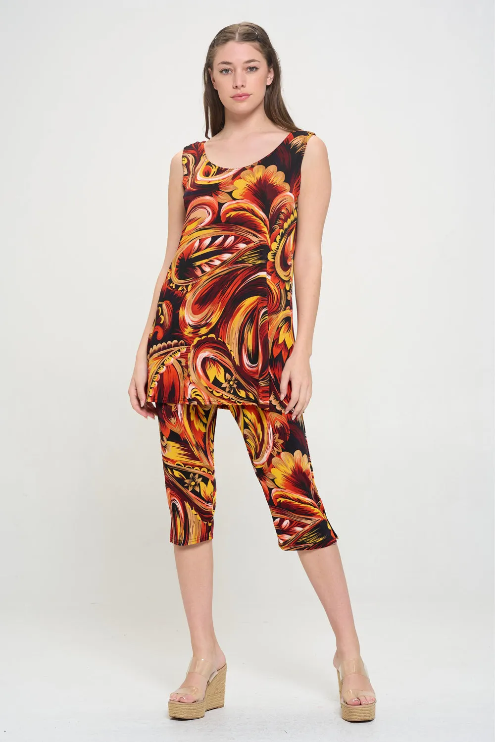 Two-Piece Sleeveless Top & Capri Pant Set-9002BN-TRP1-W435