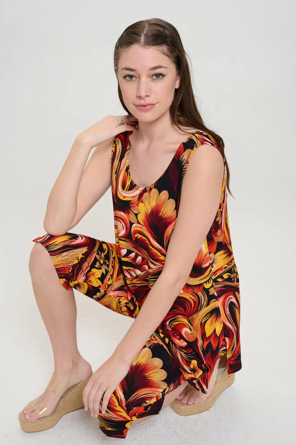 Two-Piece Sleeveless Top & Capri Pant Set-9002BN-TRP1-W435