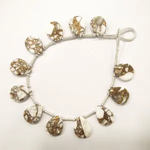 White Composite Gemstone Flat Cut Pear Shape Side Drill Beads